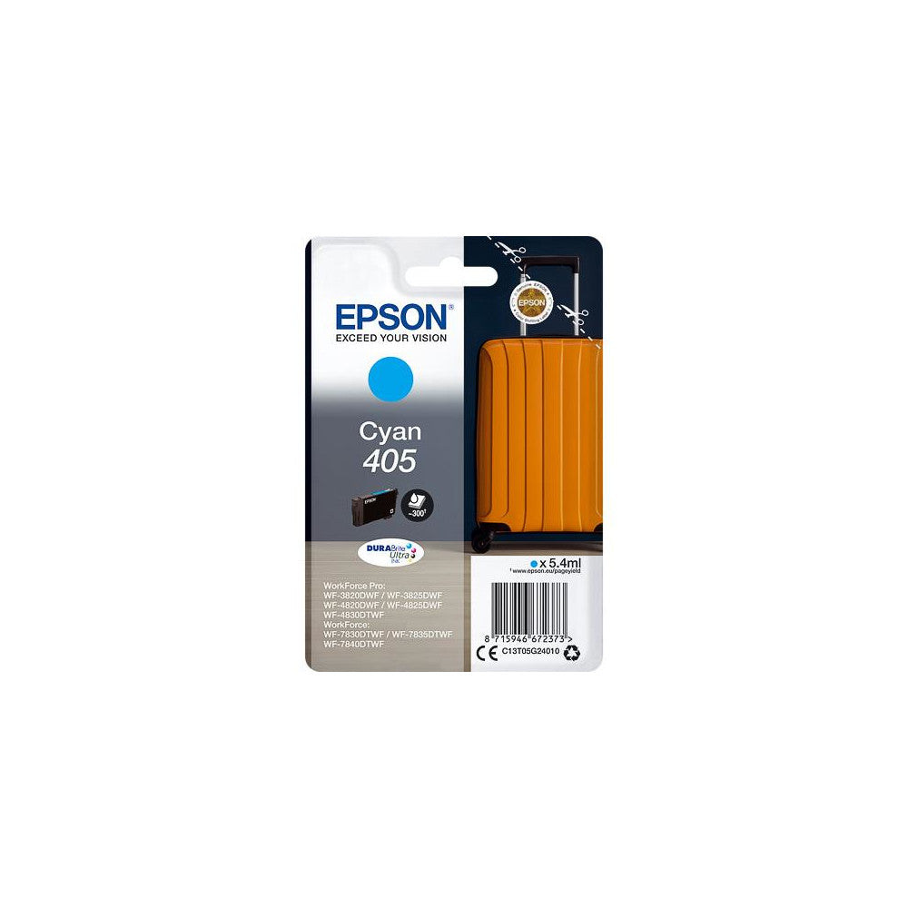 Epson Original Druckerpatrone 405 Koffer Cyan für WF-3820DWF WF-3825DWF WF-4820DWF WF-4825DWF WF-4830DTWF - DURABrite Ultra Ink, 300