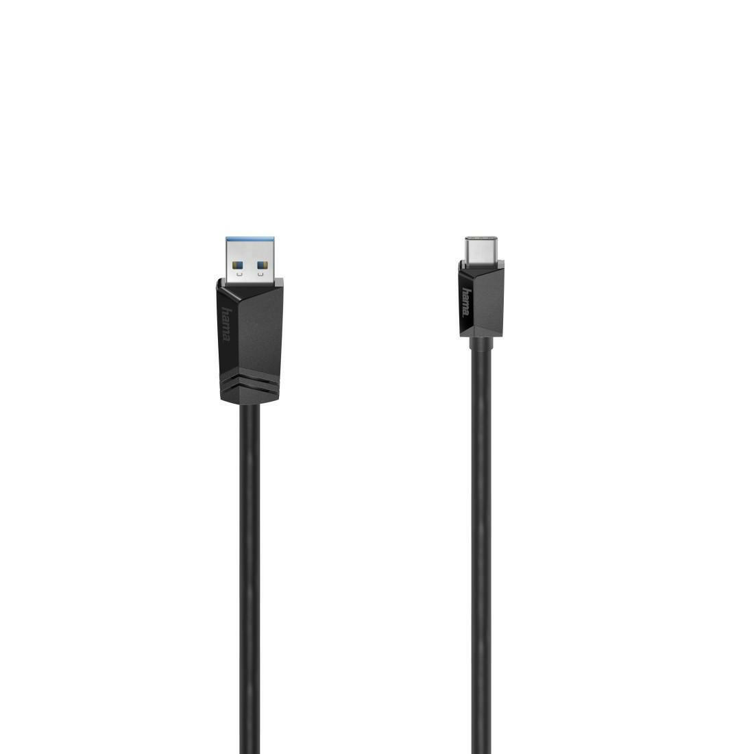Hama USB-C Kabel 3m, 5 Gbit/s, schlankes Gehäuse, schwarz.