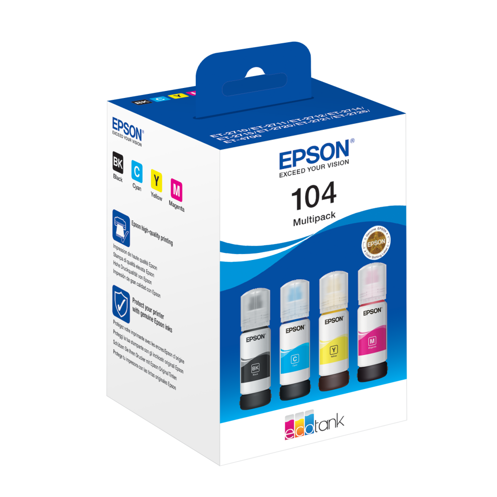 Epson EcoTank 104 Original Tintenflasche - 4-colour MultiPack, Schwarz Cyan Magenta Gelb, 65ml