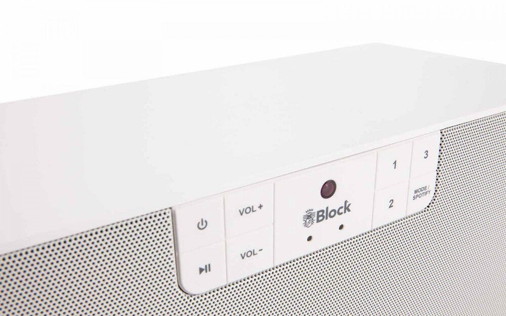 Block C weiß Streaming-Lautsprecher (2 x 3,5W, 1 x 37W, UNDOK-App, Alexa-Sprachsteuerung, Radio, Bluetooth, LAN, WLAN, Spotify, DLNA, UPnP, USB, AUX)