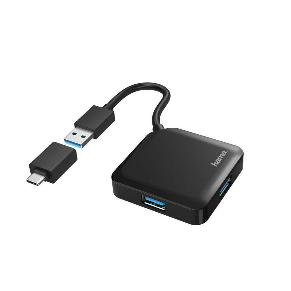 Hama USB Hub 4 Ports 3.2 Gen1 5 Gbit/s inkl. USB-C Adapter.