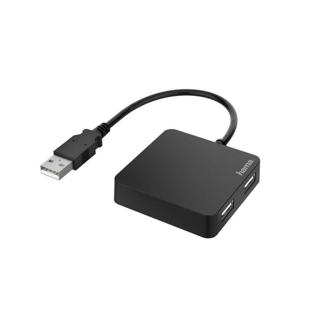 Hama USB Hub 2.0, 4-Port, klein & kompakt, Schwarz.