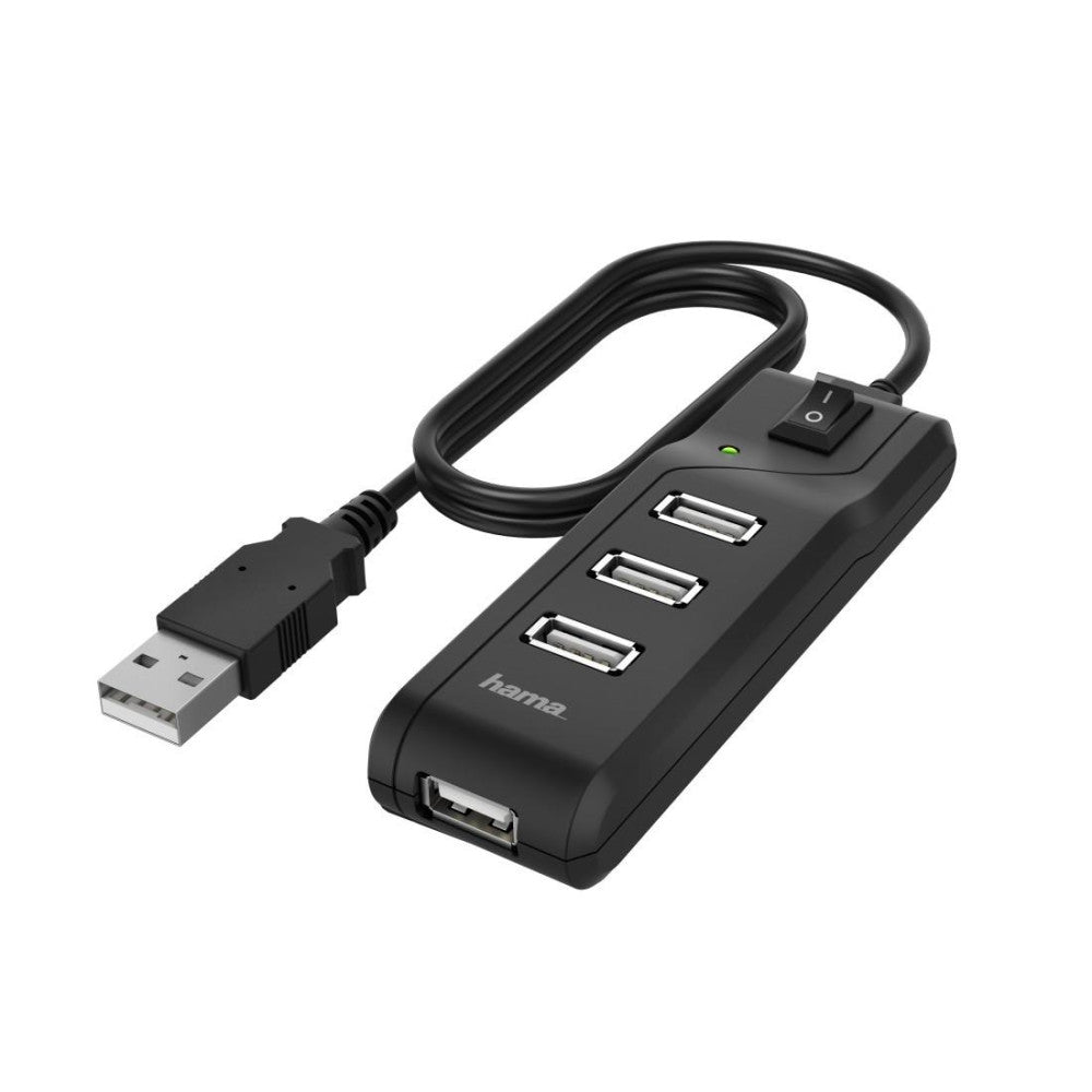 Hama USB-Hub 4 Ports mit Schalter - High-Speed Datenübertragung - USB Adapter 4in1 - 1,8m langes Kabel - Büro, Homeoffice und unterwegs