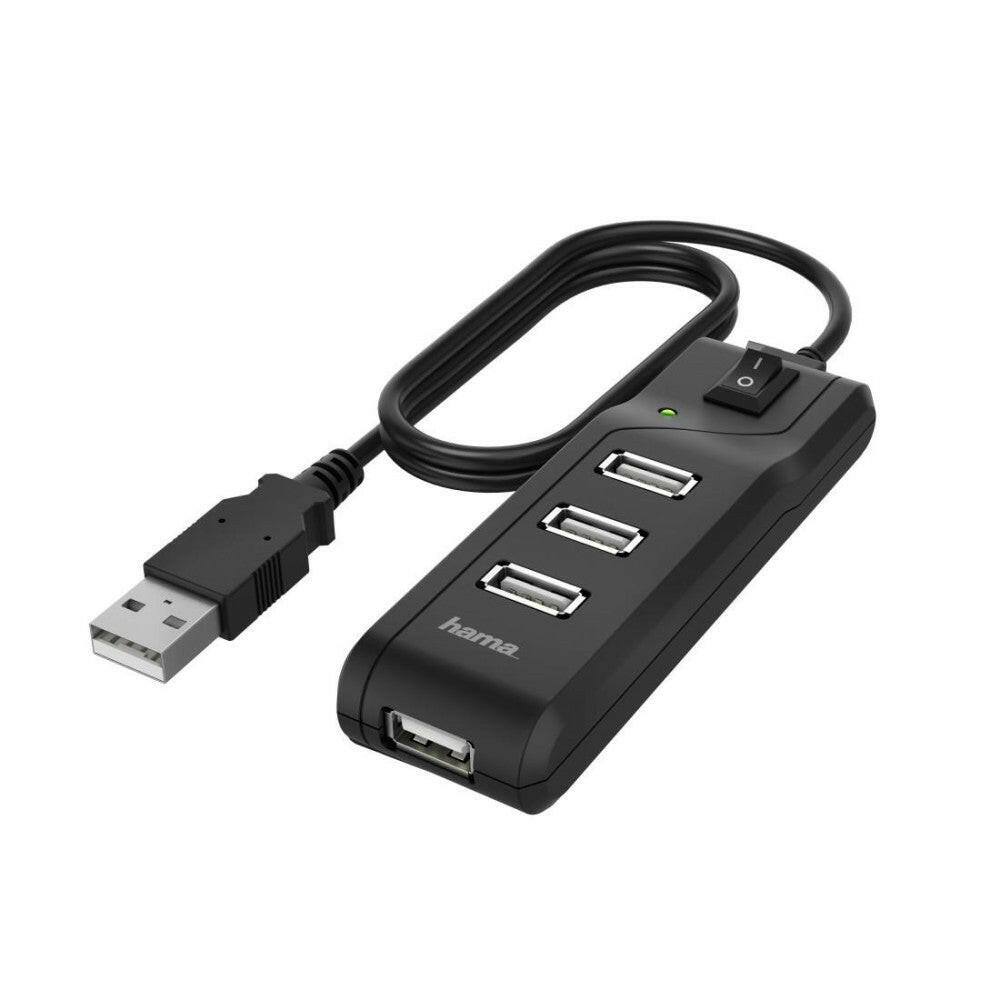 Hama USB Hub 4 Ports mit Schalter – High-Speed 1,8m Kabel.
