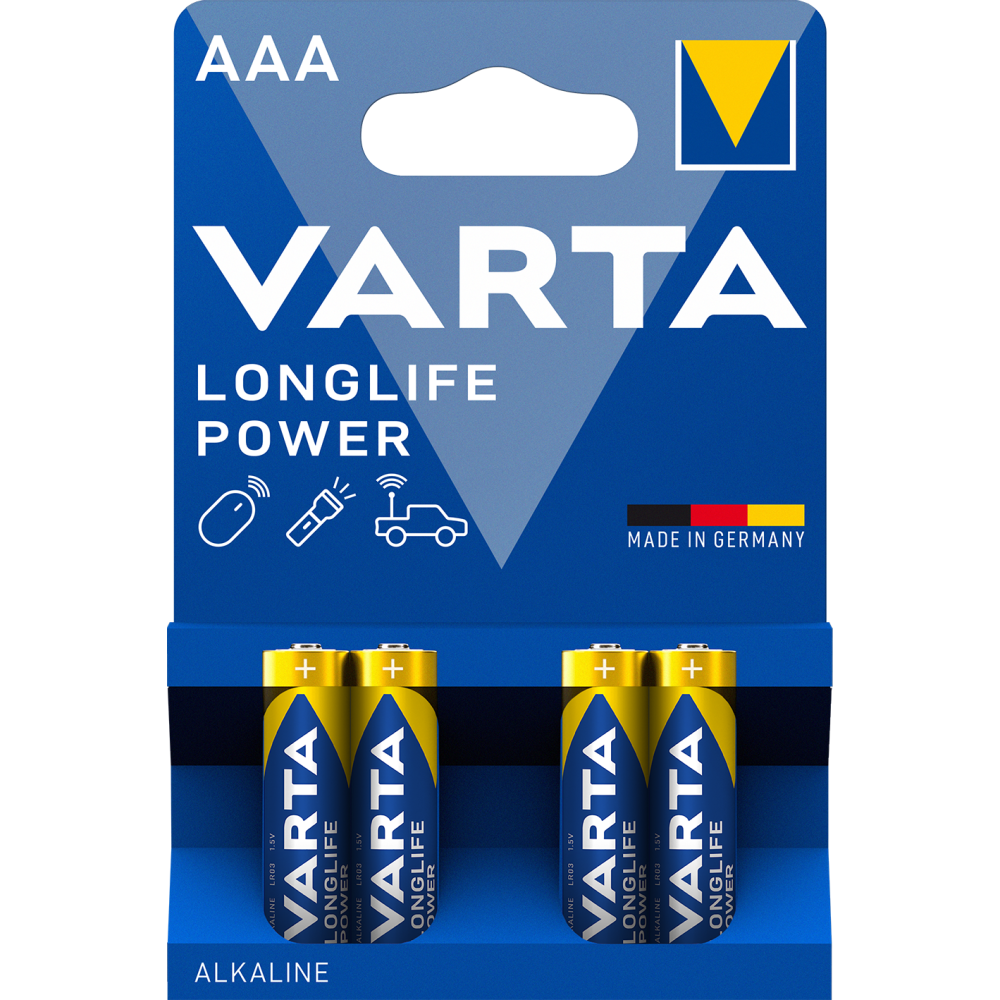 VARTA LONGLIFE Power AAA Alkali-Mangan Batterien 4er Blister - 1,5V Micro-Zellen