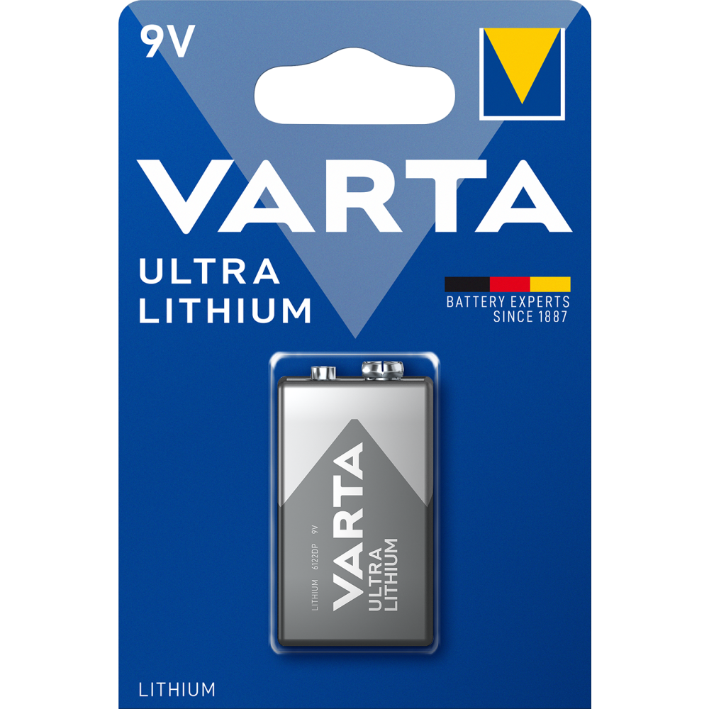 VARTA ULTRA LITHIUM E-Block 6122 Lithium 9V Batterie - hohe Leistung, lange Lagerfähigkeit - 1 Stück