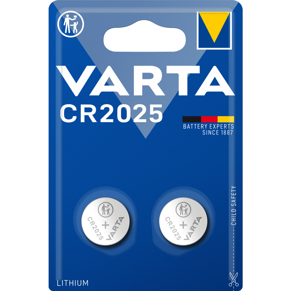 VARTA Knopfzelle CR2025 Lithium Coin Batterie 3V 2er Blister kindersichere Verpackung