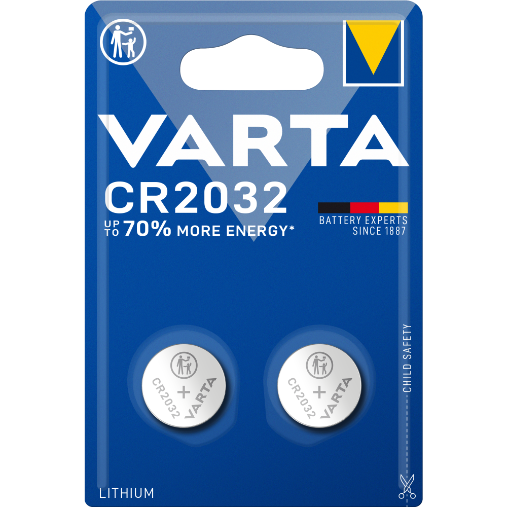 VARTA Lithium Coin CR2032 Batterie 2er Blisterpack - Premium-Qualität, 3 Volt