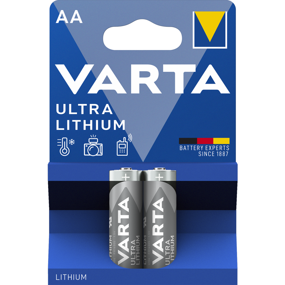 VARTA ULTRA Lithium AA Batterie 2er Blisterpack - Mignon-Zellen 1,5V Lithium - hohe Leistung und Langlebigkeit