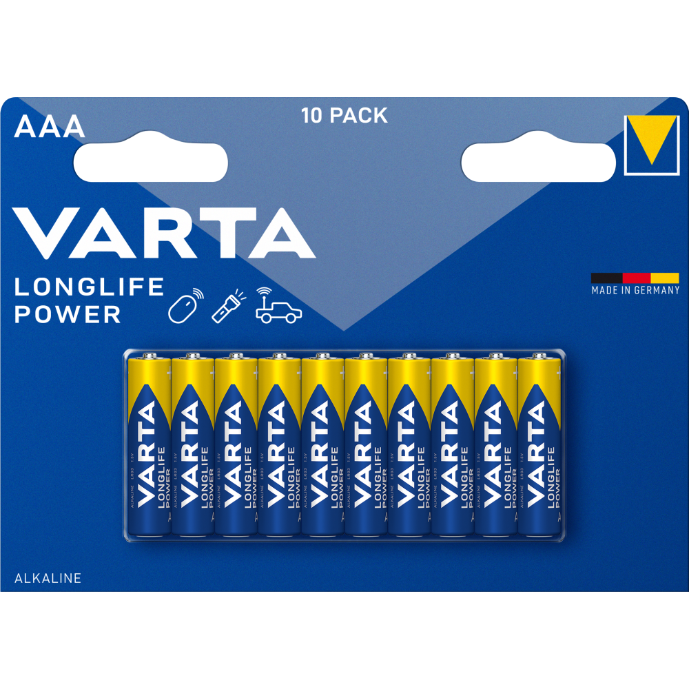 VARTA AAA Batterien Longlife Power Alkaline 1,5V 10 Stück - Made in Germany