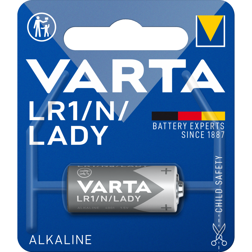 VARTA Alkaline LR1/N/Lady Spezialbatterie 1,5V 1er Blister - für Uhren, Alarmanlagen, Fotoapparate