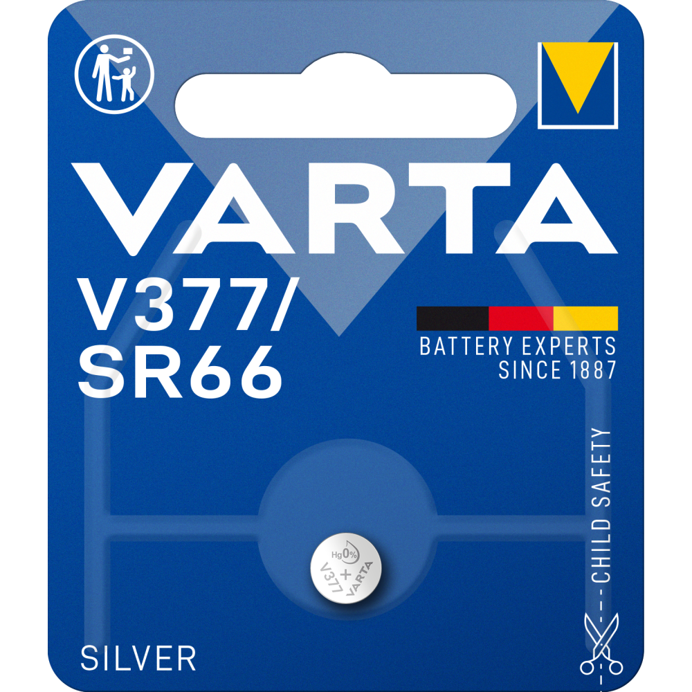 VARTA SILVER Coin V377/SR66 Knopfzelle 1 Batterie 1,55V für elektronische Geräte Uhren Autoschlüssel Fernbedienungen Waagen