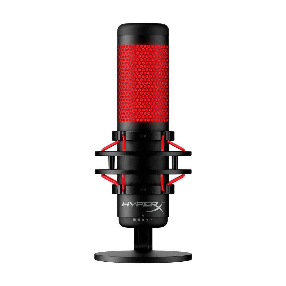 MICROPHONE Quadcast USB-Mikrofon mit roter Beleuchtung.