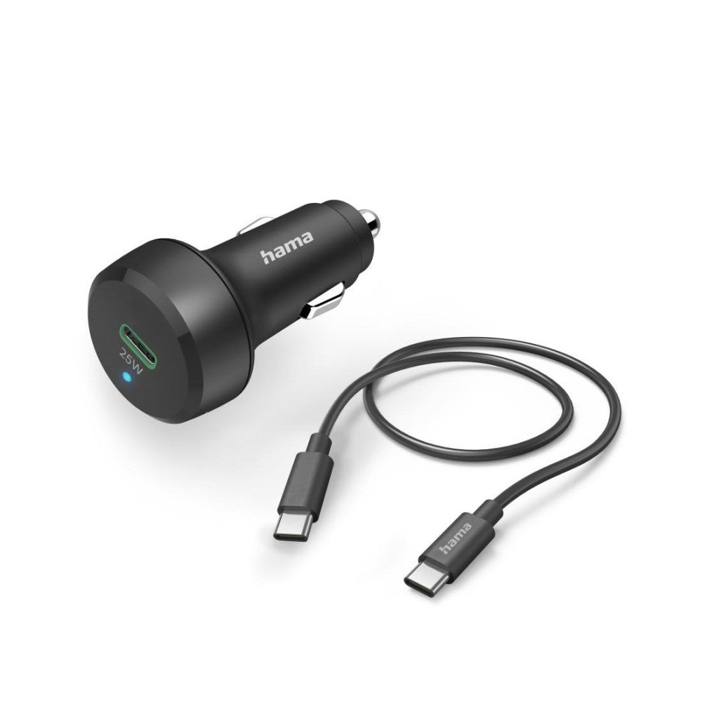 Hama Kfz-Ladeset USB-C 25 Watt Schwarz – Schnelles Autoladegerät für USB-C Geräte