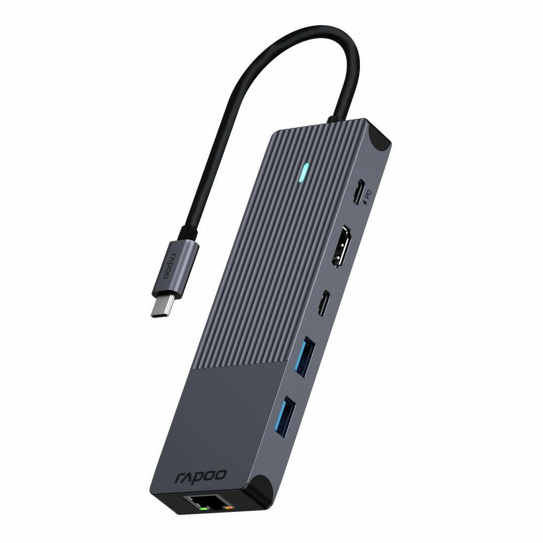 Rapoo UCM-2002 USB-C Adapter 6-in-1 4K HDMI, 1 Gbps.