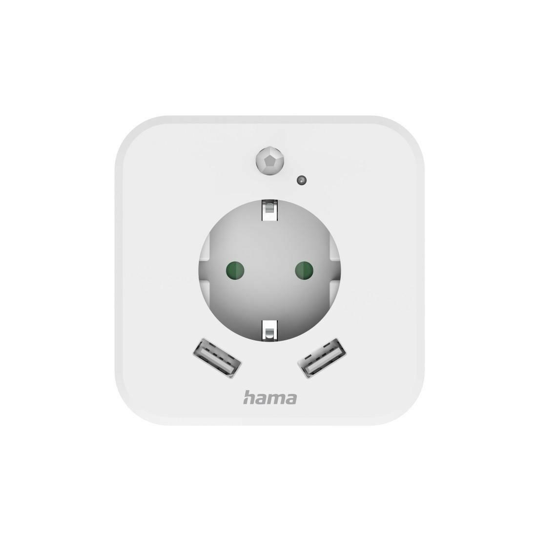 Hama LED Nachtlicht mit Steckdose und USB-A.