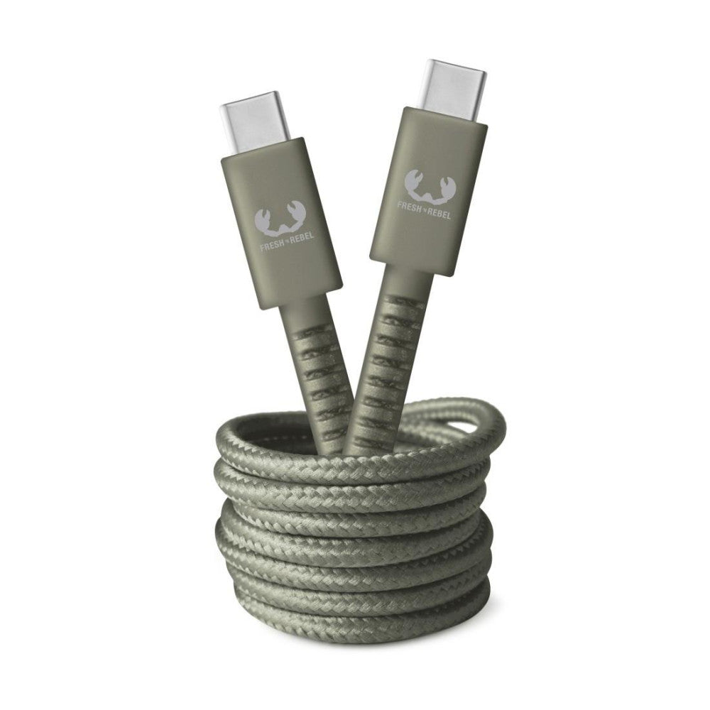 Fresh 'n Rebel USB-C auf USB-C Ladekabel Fabriq 2,0 m Dried Green 00214984 - Hochwertiges Nylon Retro-Look Kabel