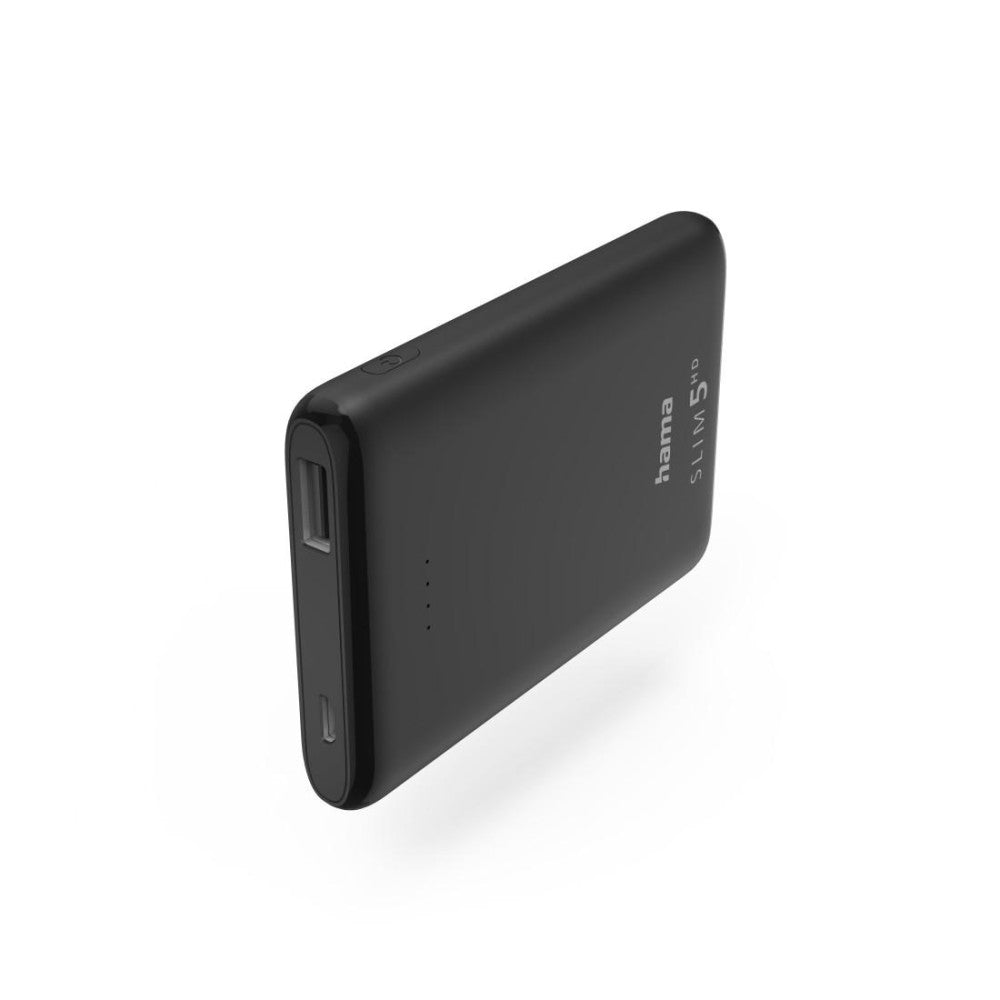 Hama Powerbank Slim 5HD 5000mAh USB-A Schwarz - Externer Akku für Handy Tablet Bluetooth-Lautsprecher - Tragbares Ladegerät klein - Mobiler Akku