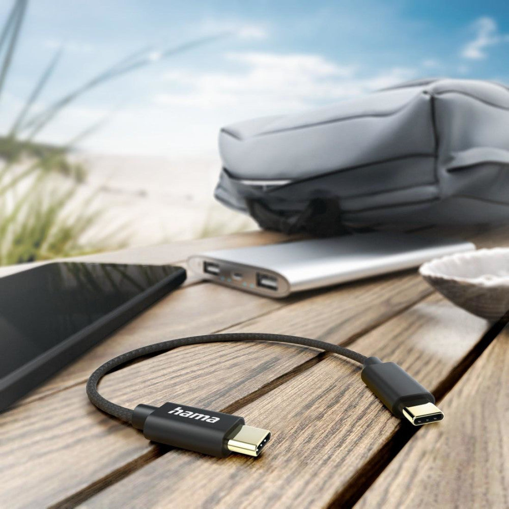 Hama USB-C Ladekabel 0.2m Schwarz Nylon 00201604 - Schnellladekabel für Smartphones & Tablets