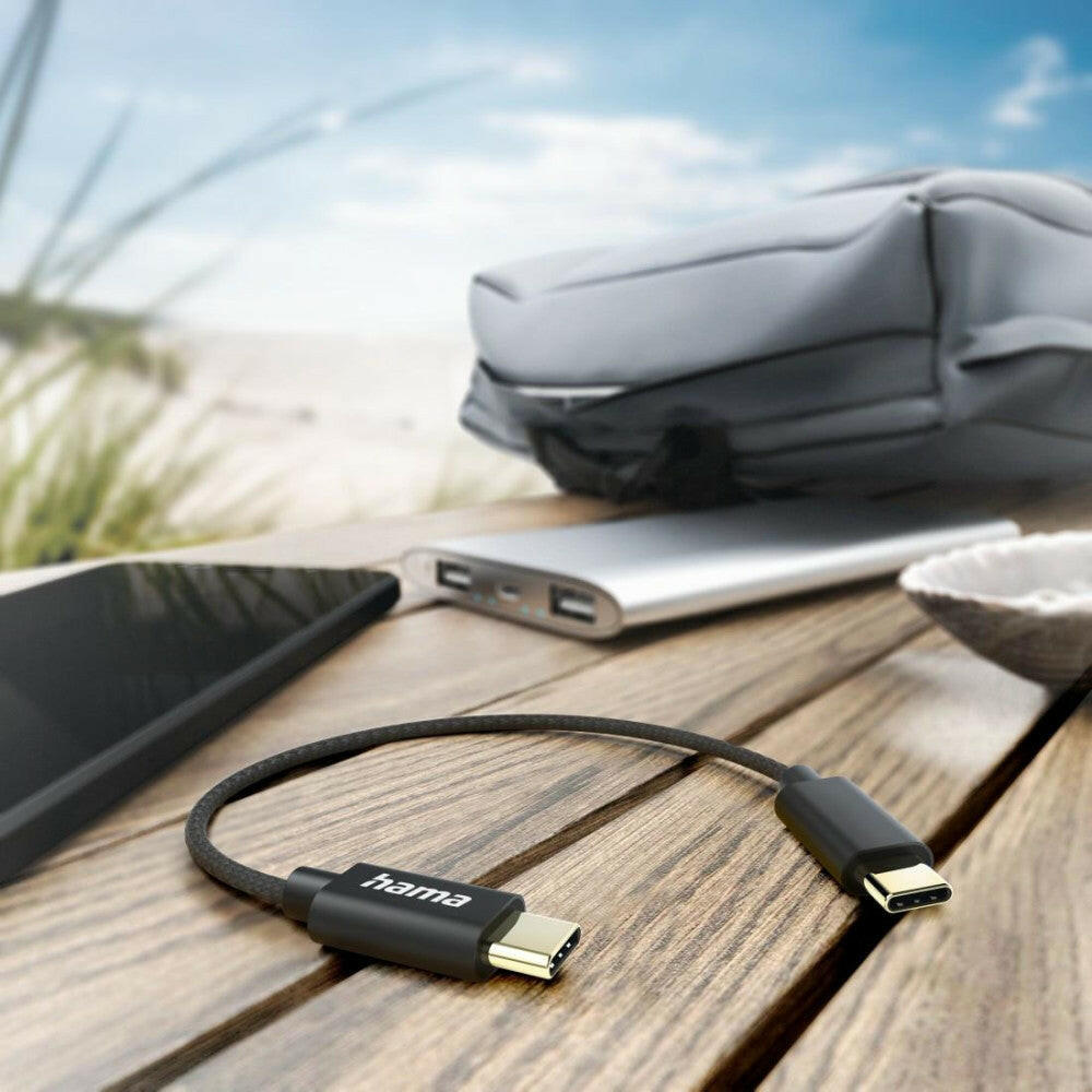 Hama USB-C Ladekabel 20cm Nylon, 3A, 480Mbit/s, Schwarz.