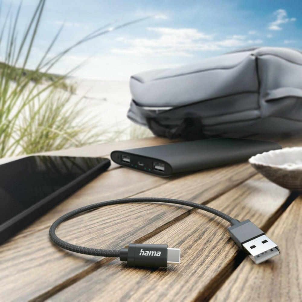 Hama USB-C Kabel 0,2m Nylon Schnellladung 480 MBit/s Schwarz.