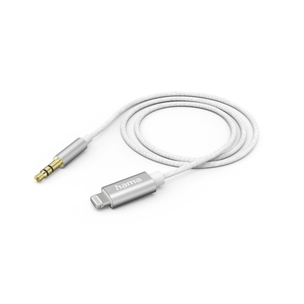 HAMA Lightning Aux-Kabel 3,5-mm-Klinke Nylon 1,0 m Weiß - Hochwertige Verbindungslösung