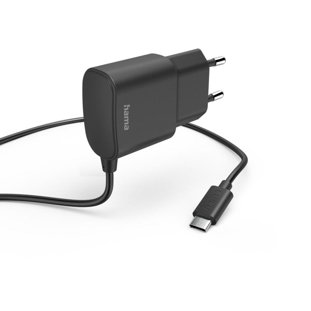 Hama Ladegerät USB C Schwarz 12W 1m Integriertes Ladekabel Smartphones Tablets