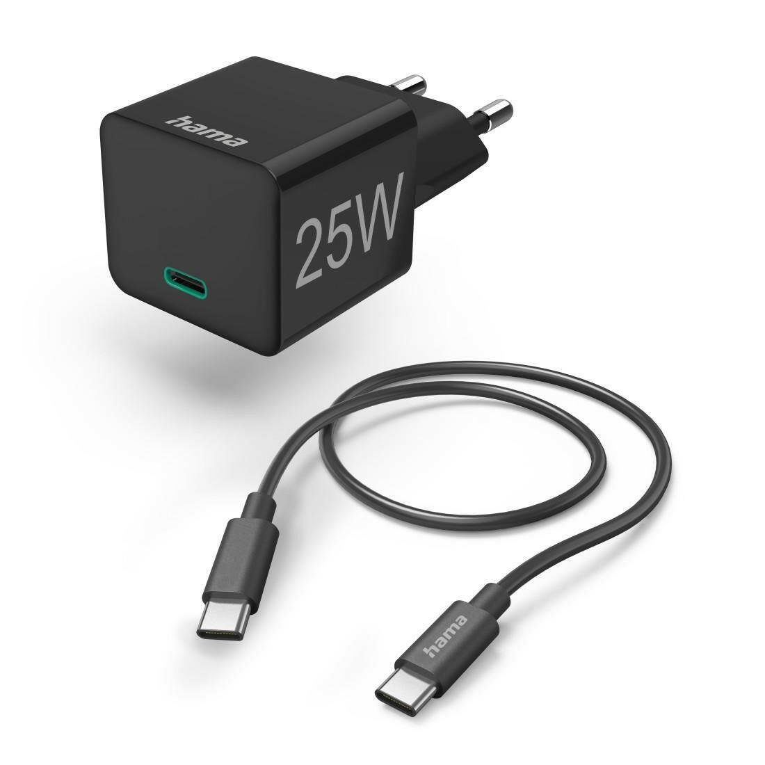 Hama USB-C Schnellladegerät mit PD, 25W, 1m, Schwarz.