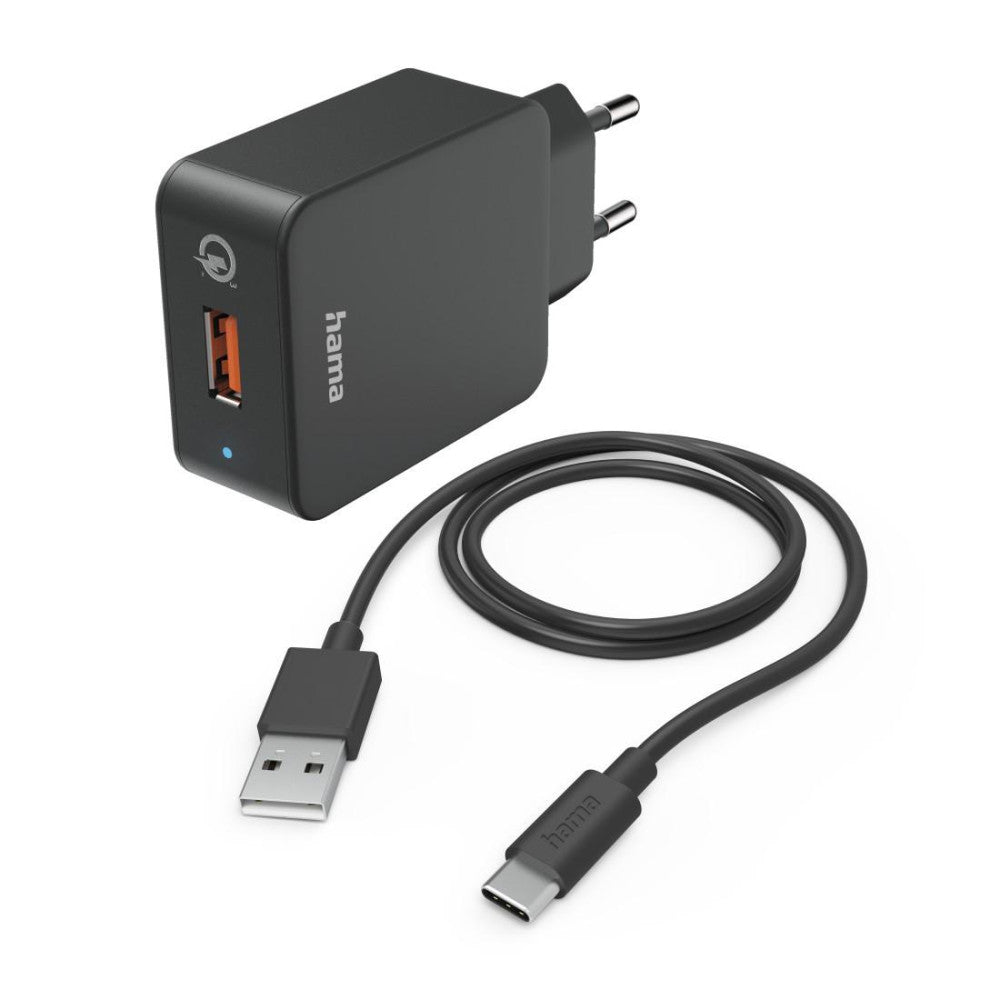 Hama Schnellladegerät mit Ladekabel USB-C 19,5W Qualcomm Quick Charge 3.0 Schwarz