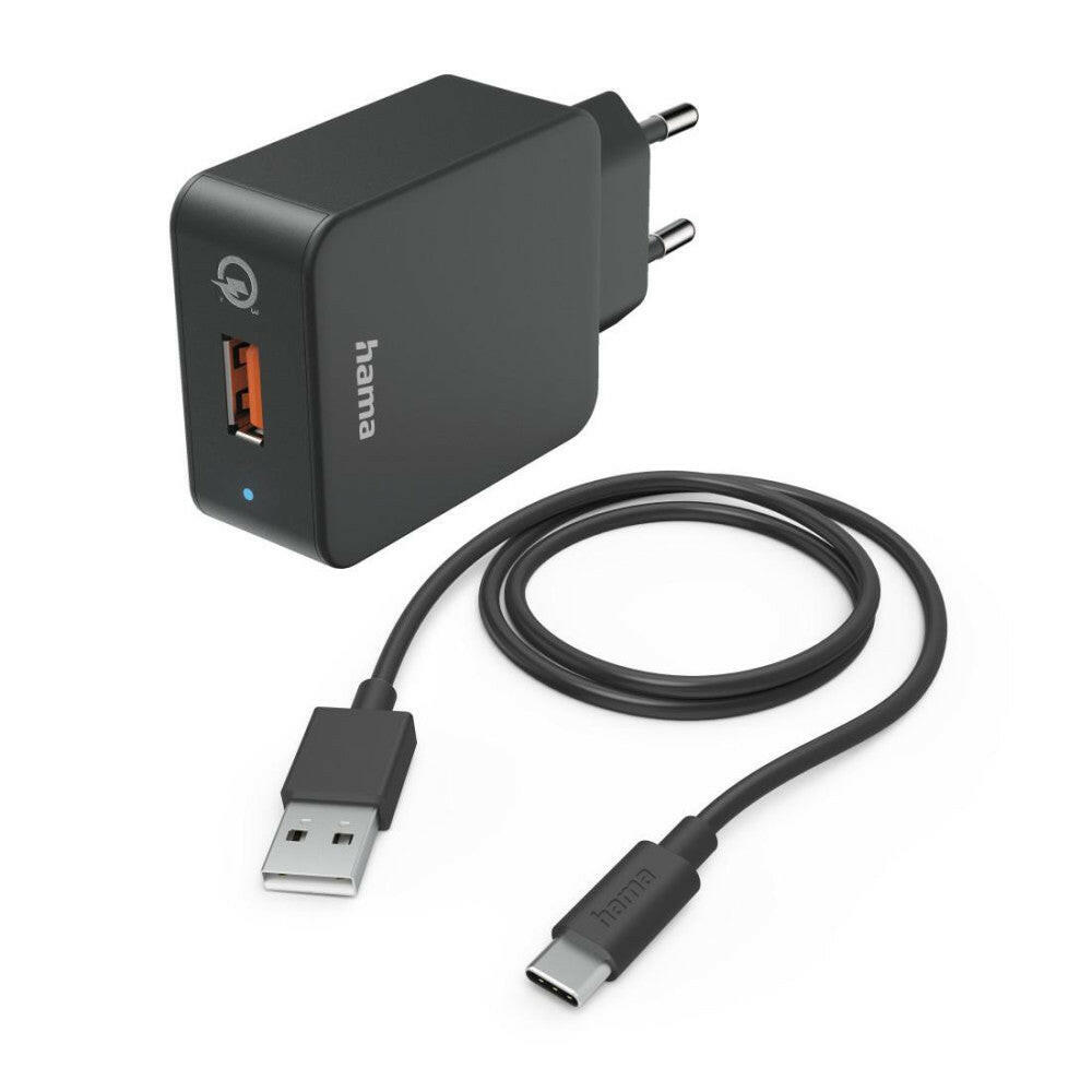 Hama Schnellladegerät mit USB-C Ladekabel, 19,5W, Schwarz