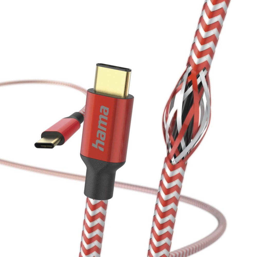 Hama USB C auf USB C Ladekabel „Reflective“ Nylon 1,5m Schnellladung Handy Datenkabel Knickschutz flexibel vergoldet maximal kompatibel rot