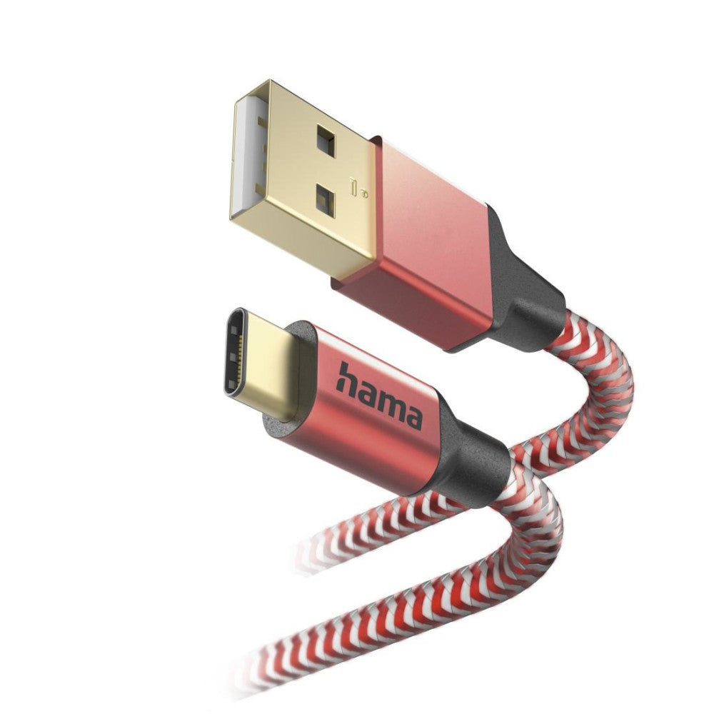 Hama USB Ladekabel Reflective 1,5m Nylon Schnellladung Datenkabel Handykabel USB Typ A auf Typ C rot