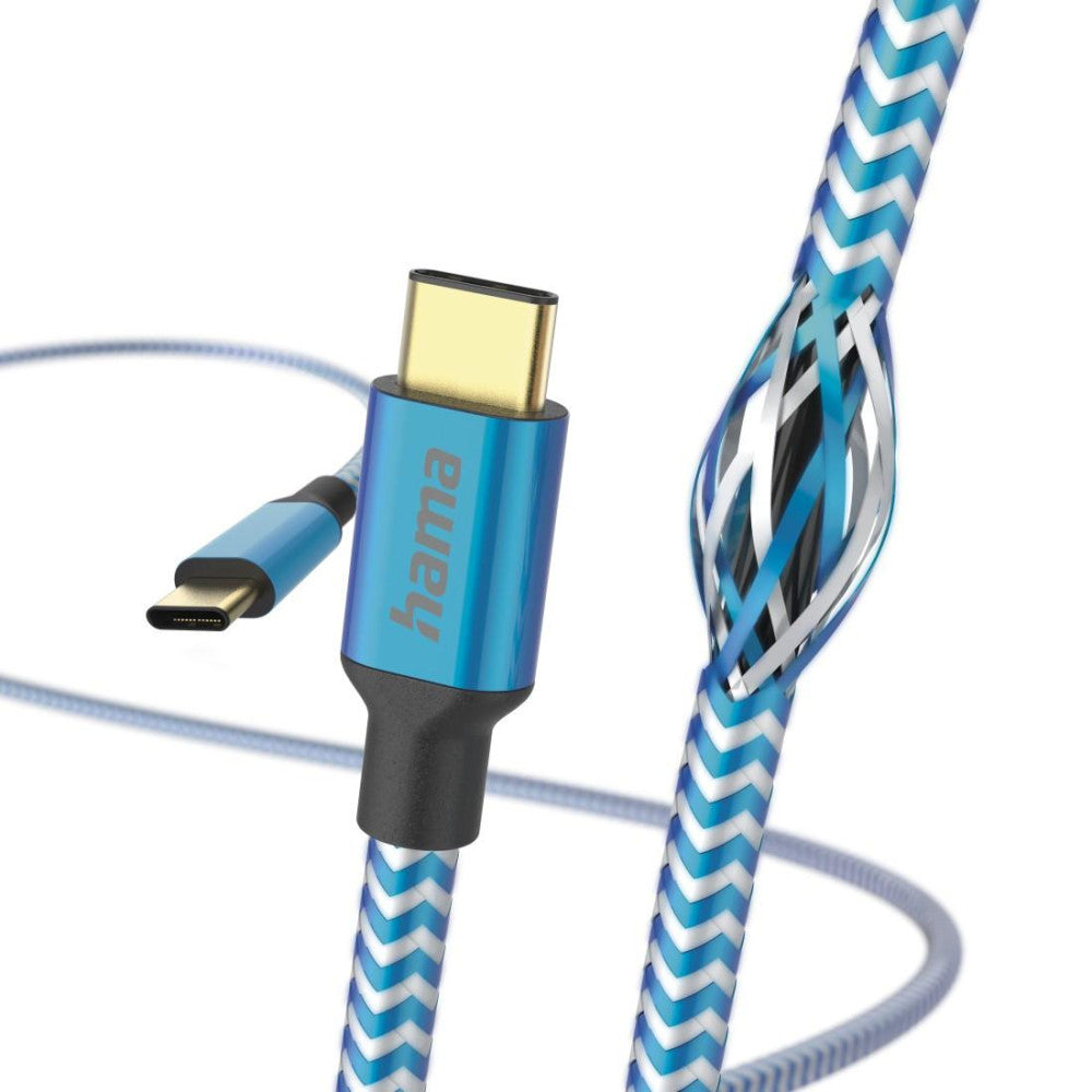 Hama USB C auf USB C Ladekabel „Reflective“ 1,5m Nylon Blau - Schnellladung Datenkabel USB Typ C Knickschutz flexibel vergoldet - Handykabel maximal