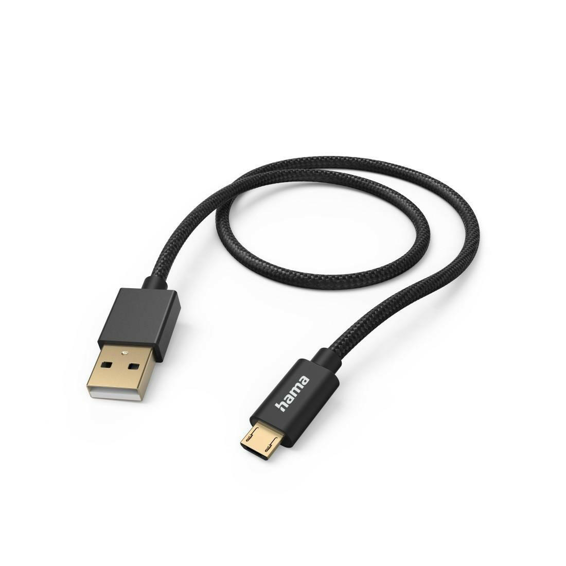 Hama USB 2.0 Kabel 1,5m Micro-USB 3A Nylon schwarz.