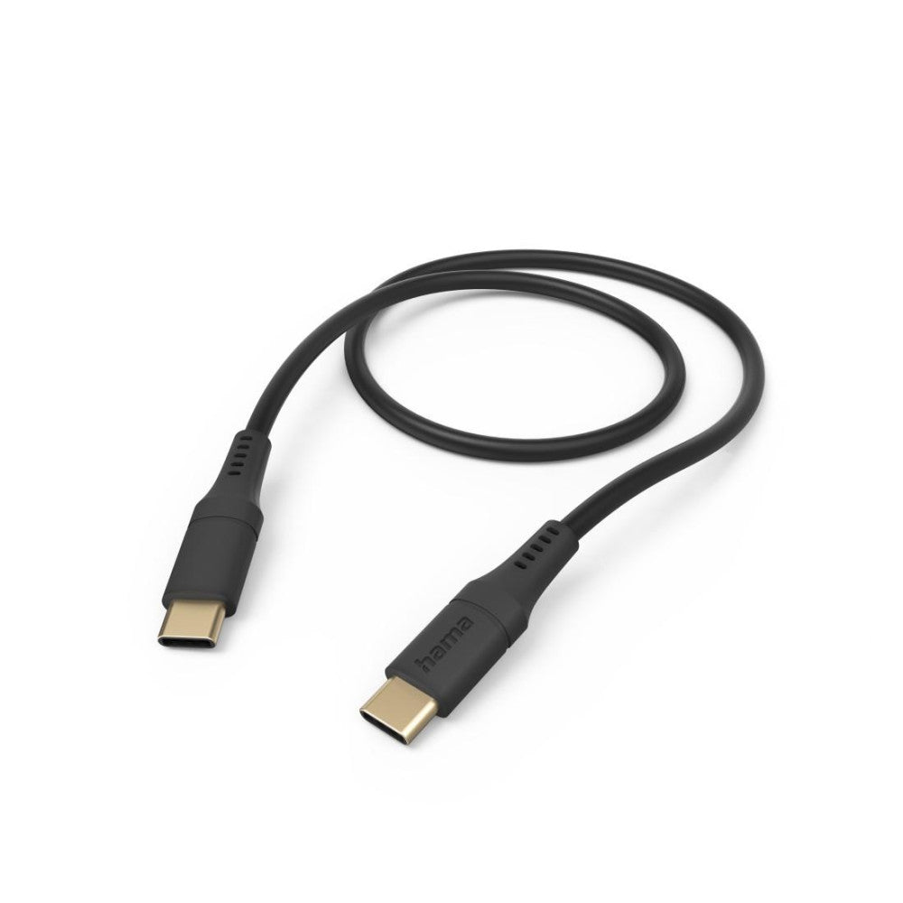 Hama Flexibles USB C auf USB C Ladekabel 1,5m Silikon Schwarz - Schnellladung Datenkabel Universal Handykabel - vergoldet & flexibel - kompatibel