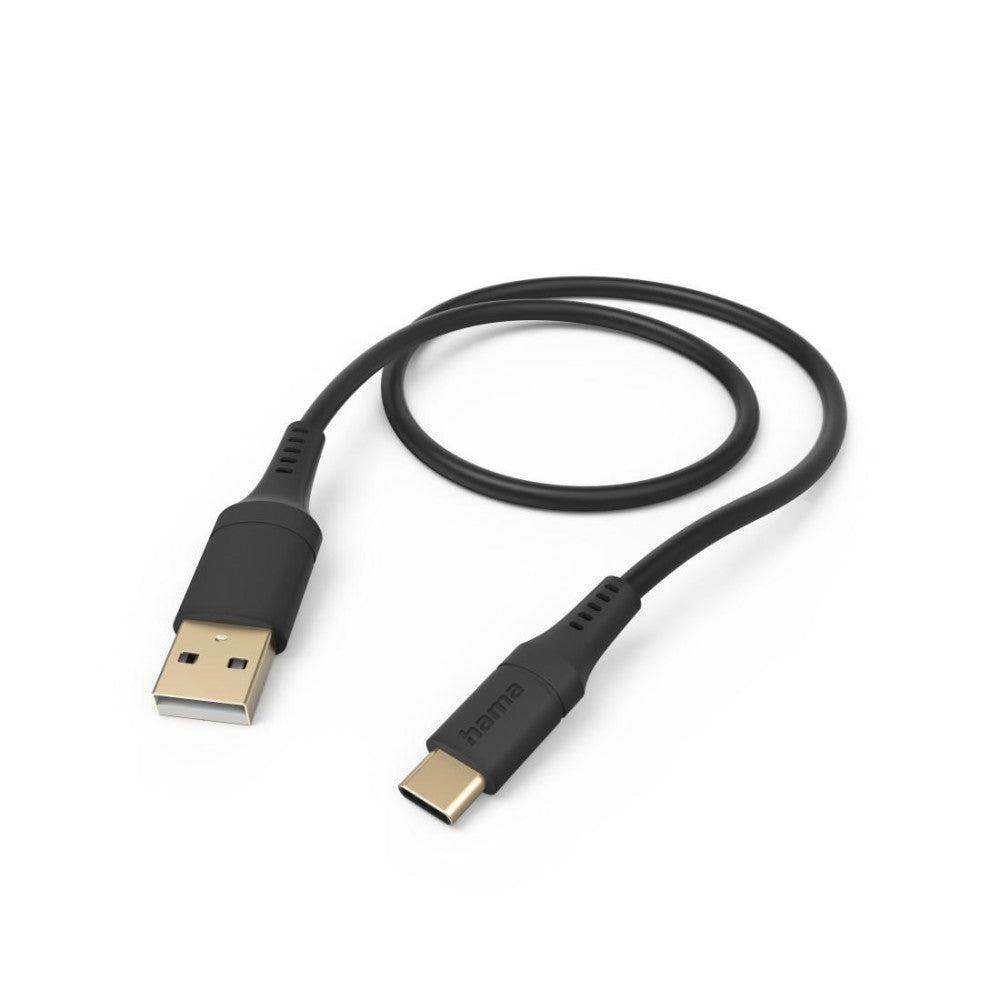 Hama Flexibles USB-A auf USB-C Ladekabel 1,5m Schwarz - Schnellladung, Datenkabel, Knickschutz, flexibel, vergoldet