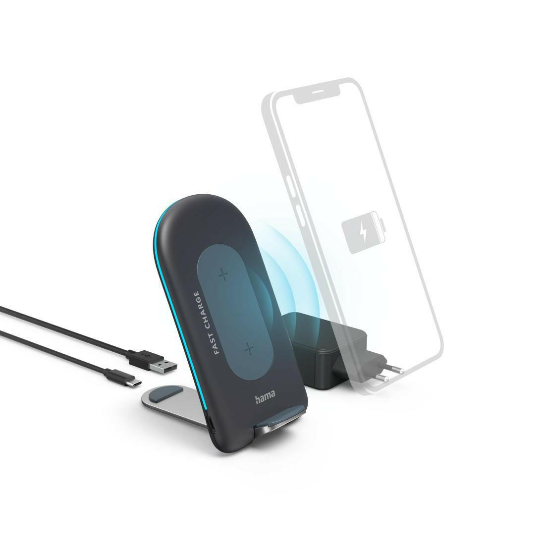 Hama QI-FC15S Wireless Charger 15W Grau USB-C LED - 00201689