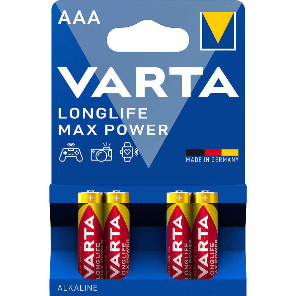 VARTA LONGLIFE Max Power AAA Batterien 1,5V Alkali-Mangan 4er Blister - Micro-Zellen