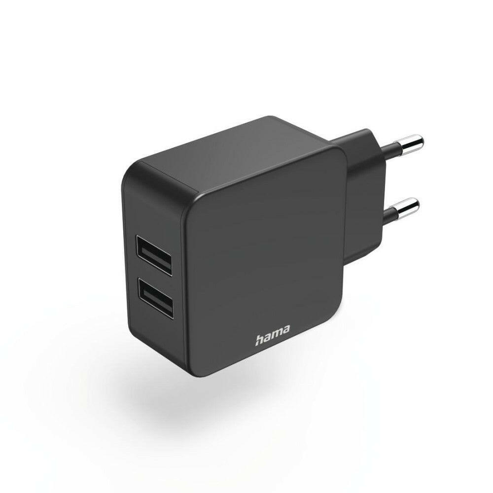 Hama 2-fach-Ladegerät USB-A 12W 2,4A Schwarz