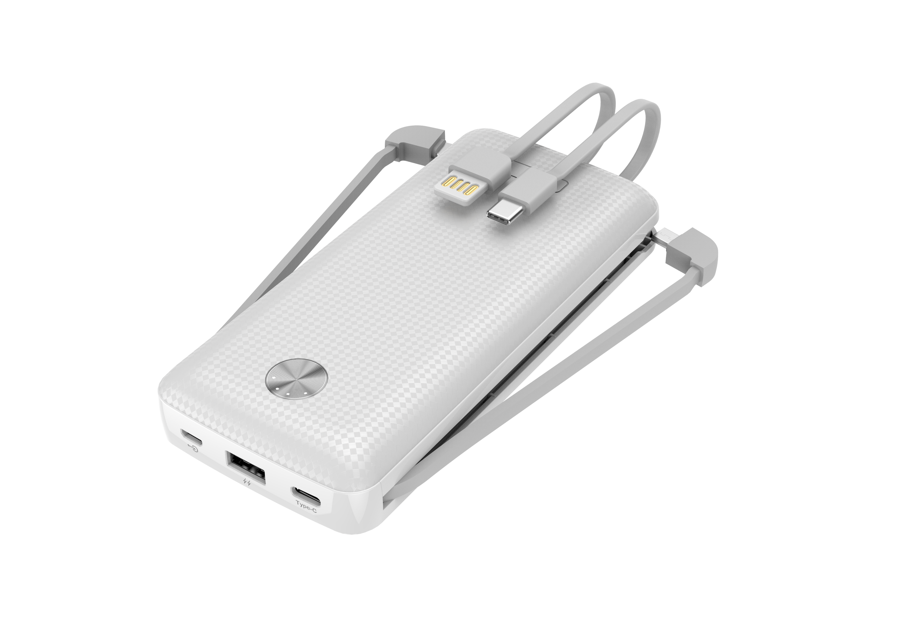 felixx Powerbank Carbon 20.000mAh – Weiß, integrierte Kabel.