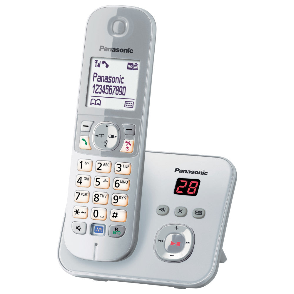 Panasonic KX-TG6821GS DECT Schnurlostelefon mit Anrufbeantworter - perl-silber, Eco-Modus, GAP Telefon, Festnetz