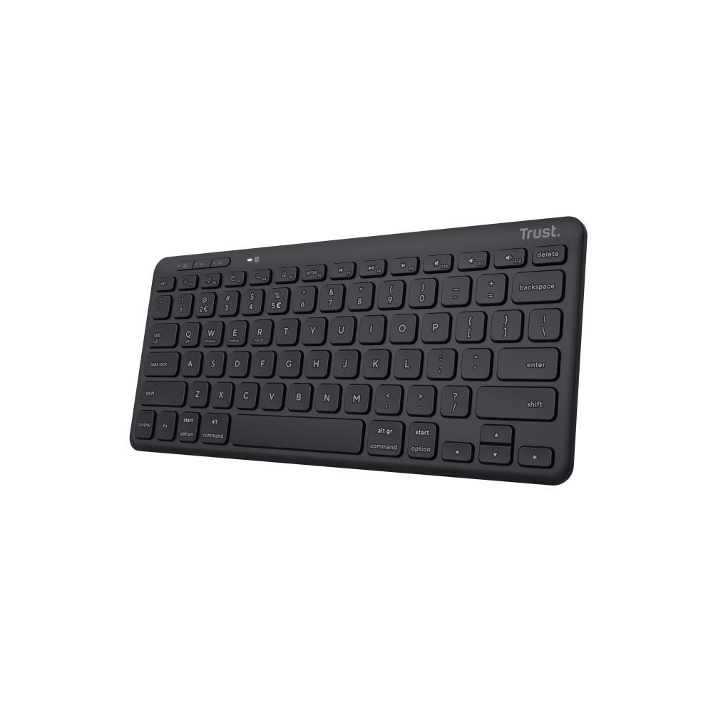 Trust Lyra Kompakte Bluetooth Tastatur Schwarz Recyclingkunststoff Multi-Device Wiederaufladbar QWERTZ Layout für PC Mac iPad Android iOS