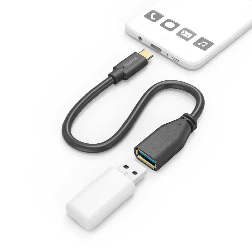 Hama USB OTG Kabel USB C auf USB A Adapter 15cm Schwarz