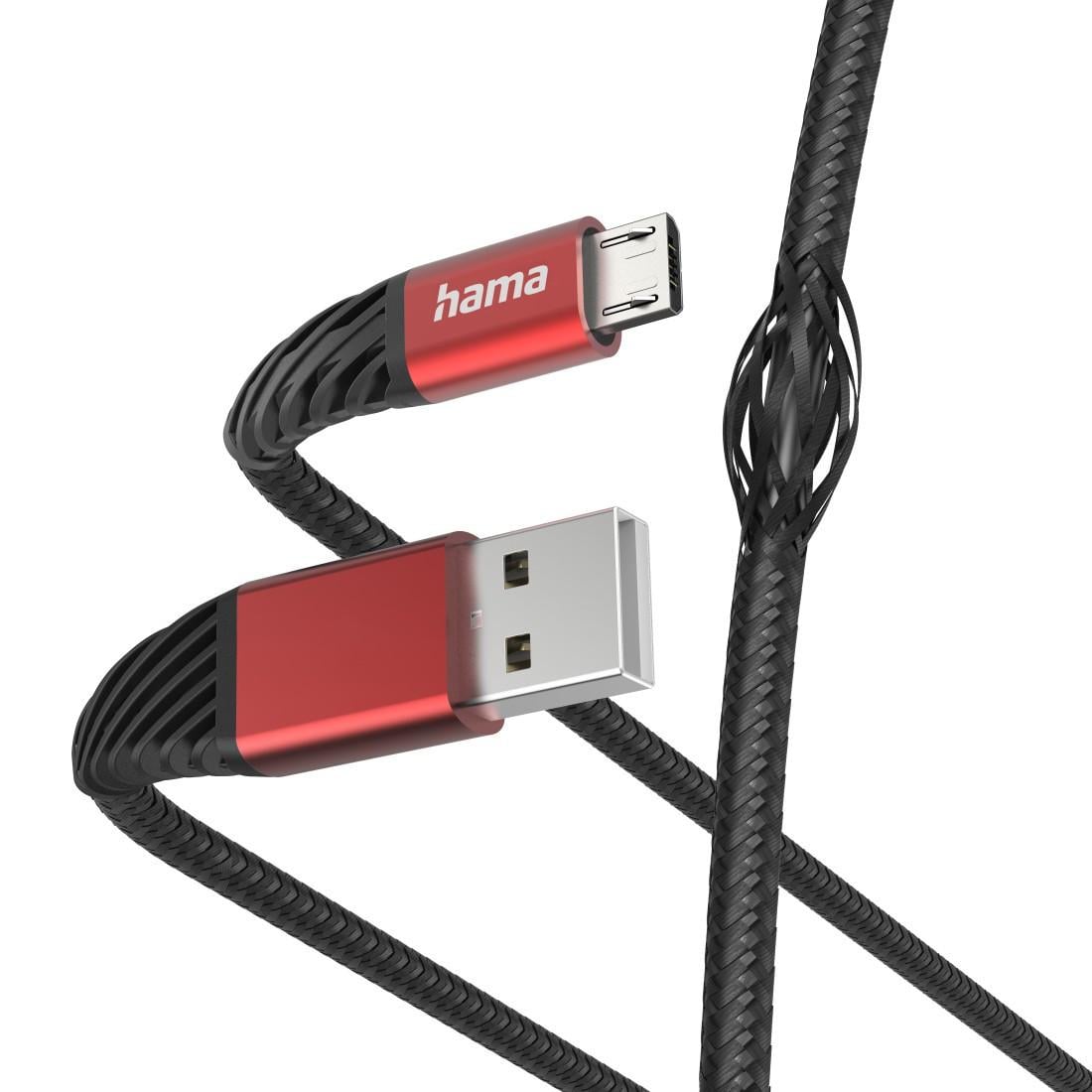 Hama Extreme USB-A-Micro-USB Kabel 1,5m Nylon Schwarz/Rot