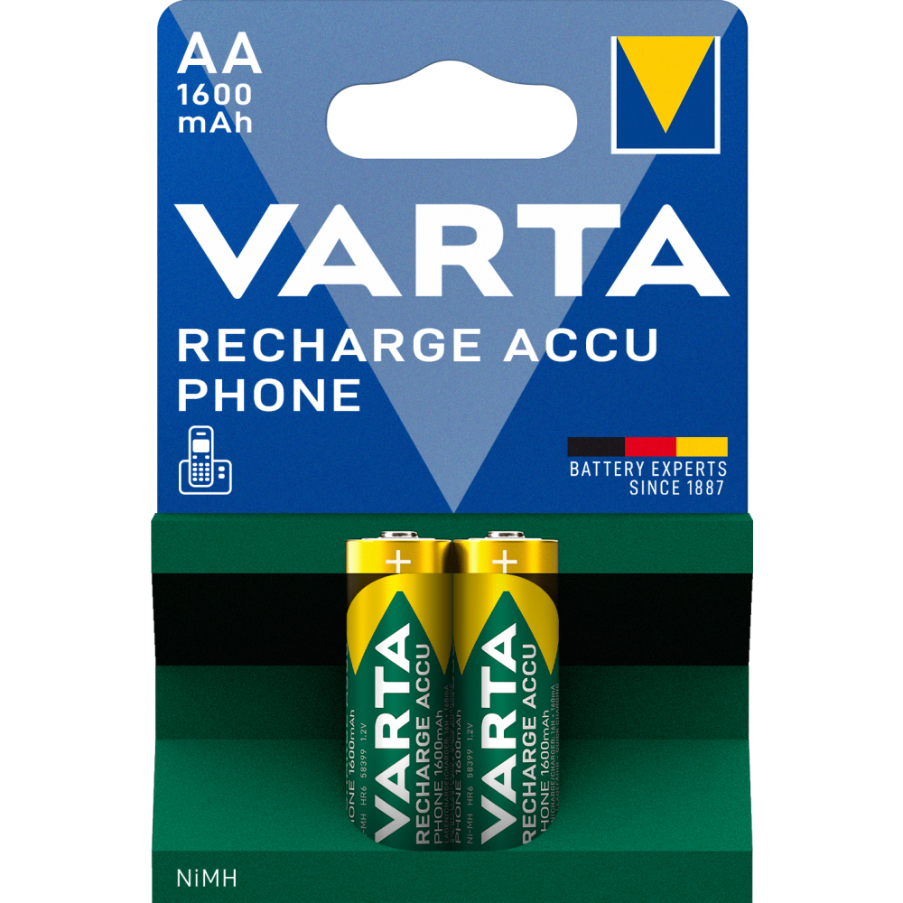 VARTA Rechargeable Phone Accu AA Batterien 1600 mAh Ni-MH 2er Blister