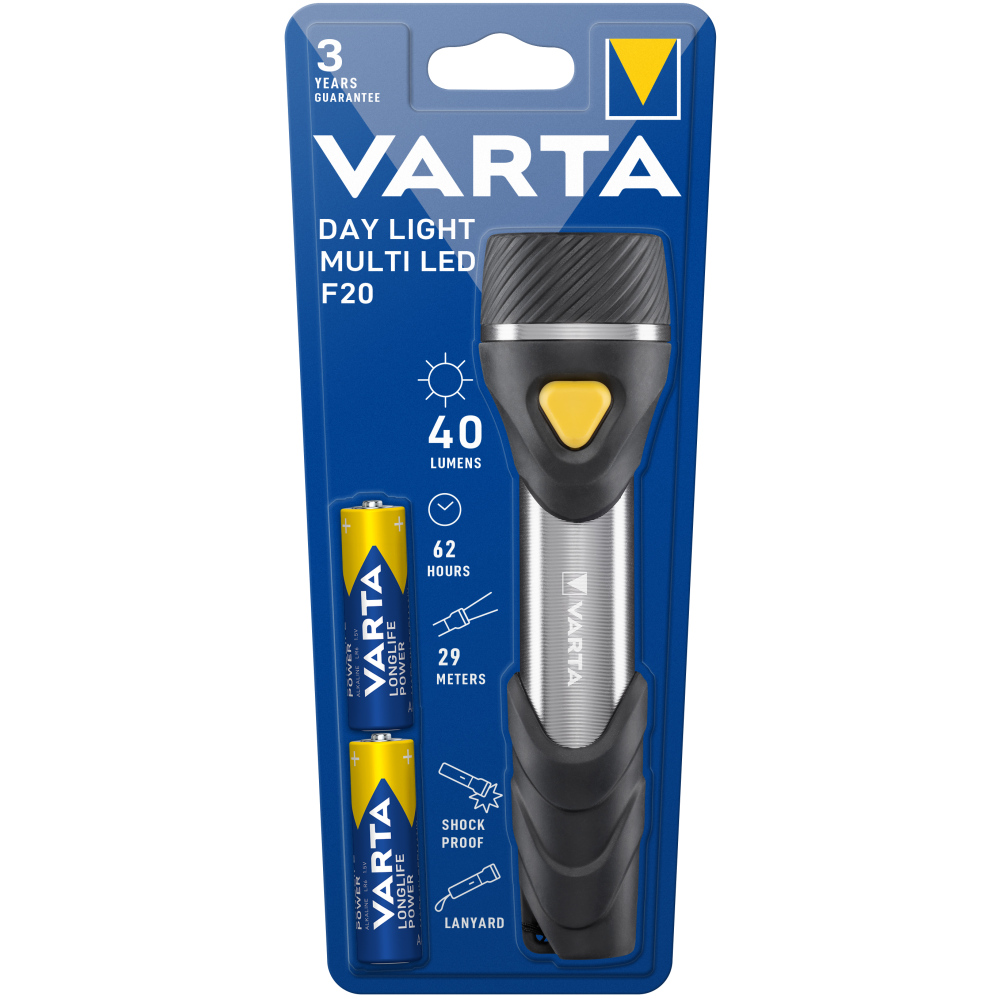 VARTA Day Light Multi LED F20 Taschenlampe mit 9 LEDs und 2x AA Batterien