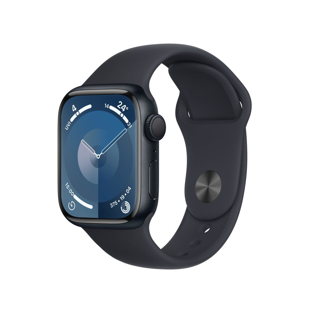 Apple Watch Series 9 GPS 41mm in Mitternacht mit Aluminiumgehäuse und Sportarmband S/M