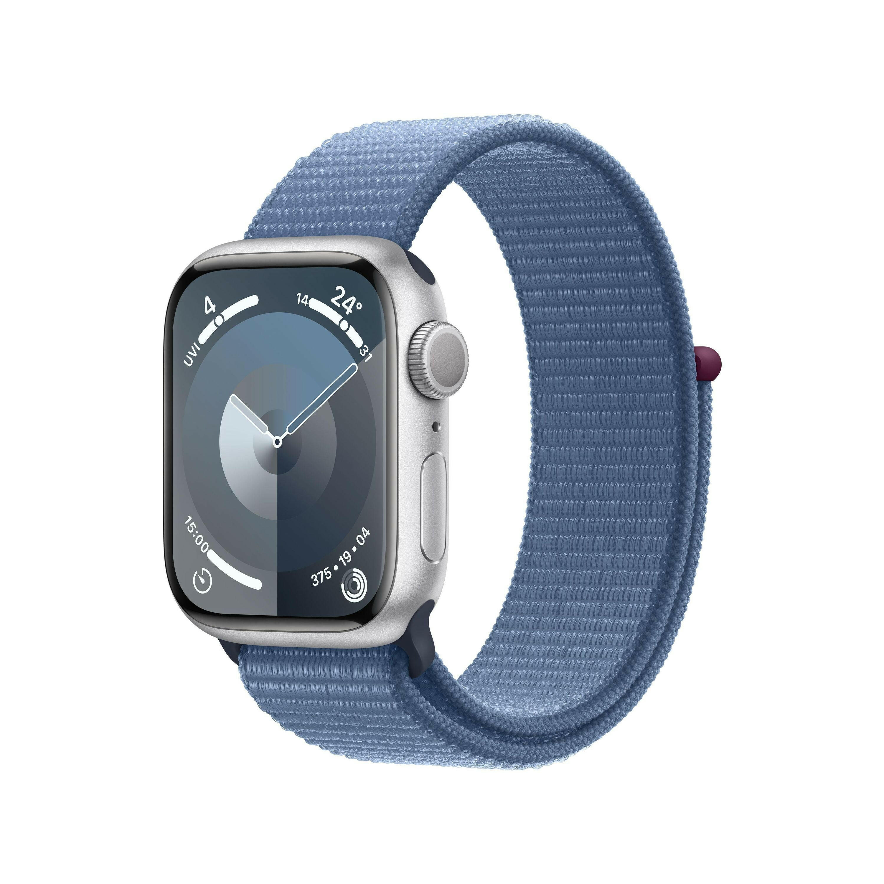Apple Watch Series 9 (GPS 45mm) Silber Winterblau Sport Loop.