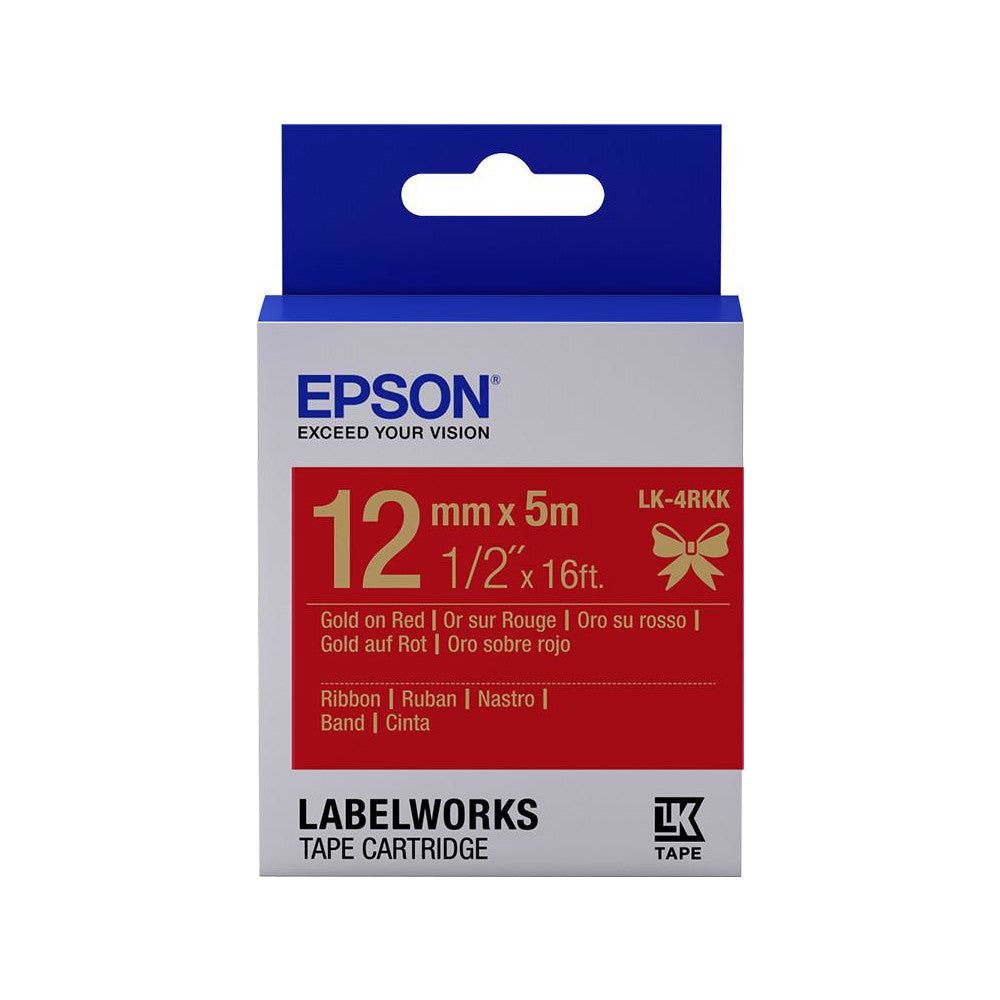 Epson Satin Schriftband LK-4RKK Gold Rot 5m Haltbar Wasserfest UTP