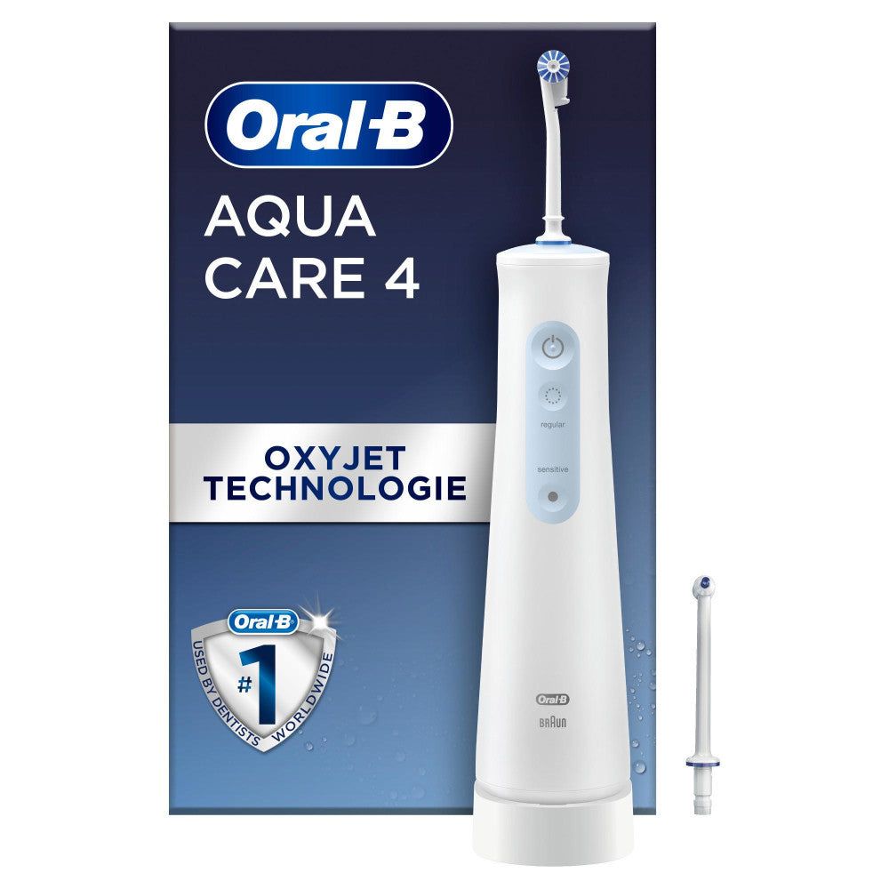 Oral-B AquaCare 4 Kabellose Munddusche mit Oxyjet-Technologie und 2 Modi, weiß/blau